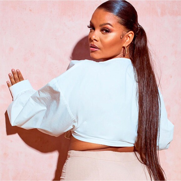 PrettyLittleThing Plus White Tie Front Ruched Blouse US Size 18 NWT - Picture 5 of 7